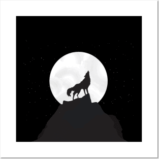 Wolf howling at the moon Posters and Art